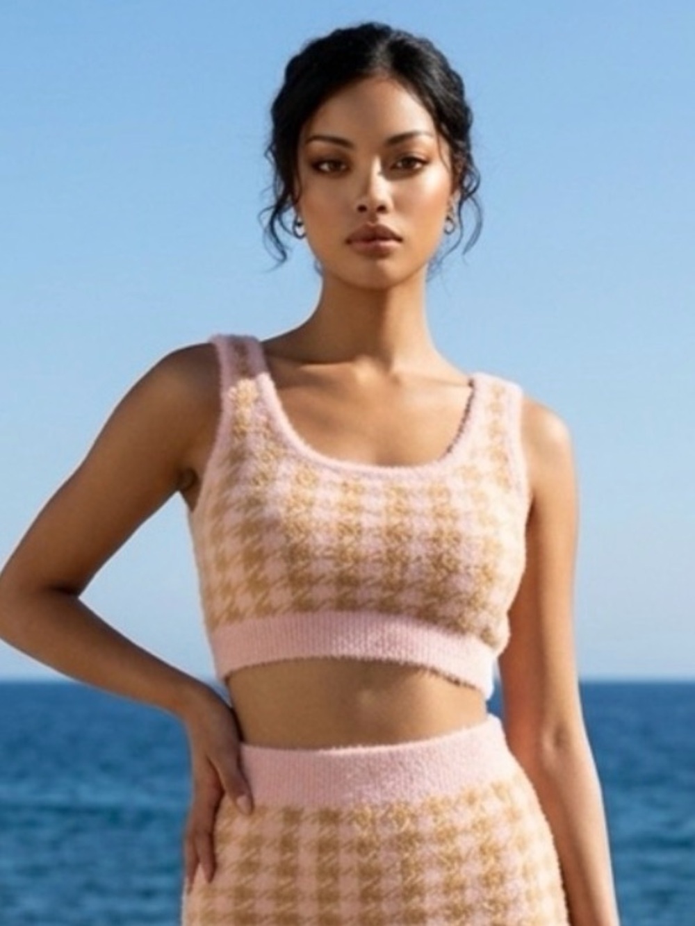 NWT For Love & Lemons Cher Crop Sweater Tank Pink Cream - Size XL